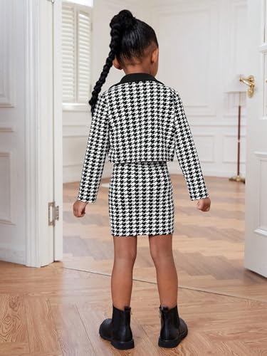 Image of WDIRARA Girl's 2 Piece Outfits Houndstooth Print Double Button Long Sleeve Jacket and Cami Dress Set