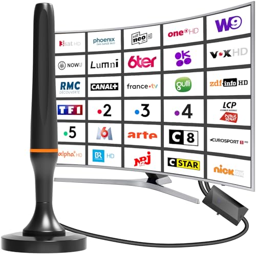 Antenne TV intérieur,Antenne TV Intérieur Puissante TNT HD 2026, Antenne TNT Intérieur Amplifiée pour Téléviseur Intelligent, antennes TNT 4K 1080P pour...