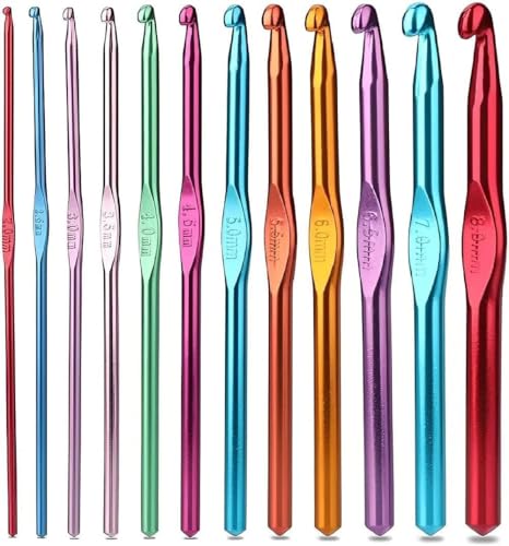 Image of VIRADHAM 12-Piece Aluminum Crochet Hook Set (2.0-8.0mm) - Colorful Ergonomic Crochet Needles Kit for Knitting, Crocheting & Yarn Crafts (Multi - Colours)
