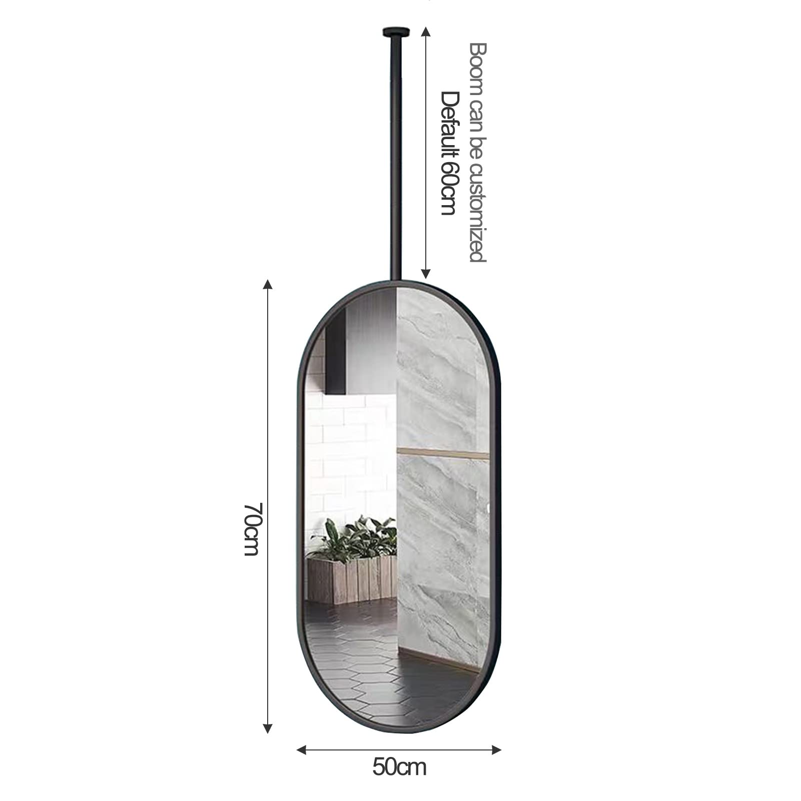 x cm 59 ブラックメタルフレームオーバルウォールミラー 76