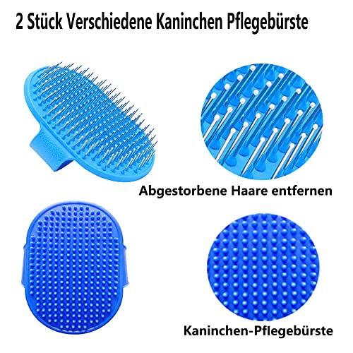 Kaninchen Pflegebürste, Kleines Haustierhaar Bürsten Kit Bürste, Massagebürste Häschen-Nagelknipser Kleines Haustier-Pflegebürsten Kit für Katzen, Welpen, Kaninchen, Hamster(Blau)