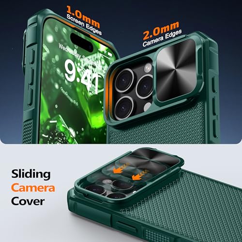 Image of Magnetic for iPhone 16 Pro Max Case [Slide Camera Cover] [Compatible with Magsafe] [Kickstand] [Military Grade Protection] Shockproof Rugged Case for iPhone 16 Pro Max,Green