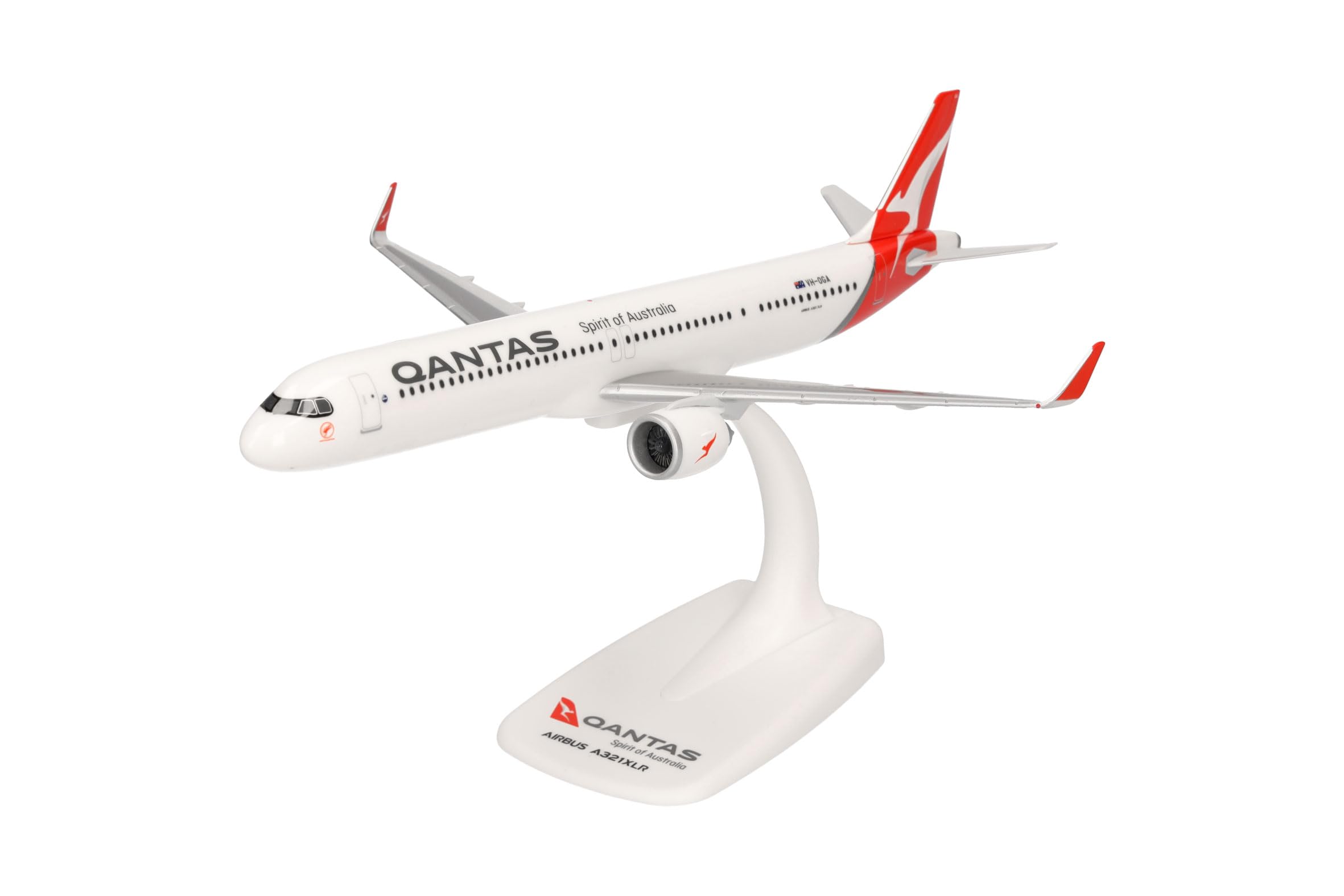 Herpa Snap-Fit airplane model Qantas Airbus A321XLR on scale of 1:200, plastic miniature with pedastal, model building, collectors edition