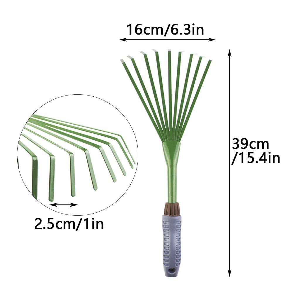 TopHomer Mini rastrello da giardino da 16 pollici 9 radici in acciaio ventilatore a mano Rastrello da giardino Rastrello per arbusti a mano Rastrello per ventaglio a mano piccola impugnatura..