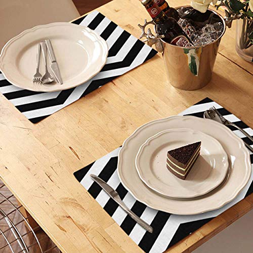 Mugod Chevrons Placemats Vintage Black And White Chevrons Decorative Heat Resistant Non-Slip Washable Place Mats For Kitchen Table Mats Set Of 4 12"X18" #TOP2