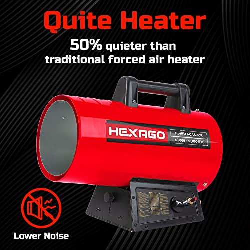 Hexago 60,000 Btu Adjustable Portable Liquid Propane Gas Forced Air Heater, Height Adjustable, Csa Listed, Red, Heating Up To 1,500 Sqft #TOP4