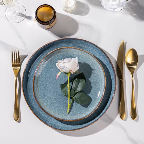 Image of AmorArc Ceramic Dinnerware Sets for 6, 18Pcs Plates and Bowls Sets Dishes | Stoneware Handmade Reactive Glaze Dinner Set, Highly Scratch Resistant | Dishwasher & Microwave Safe Dishware