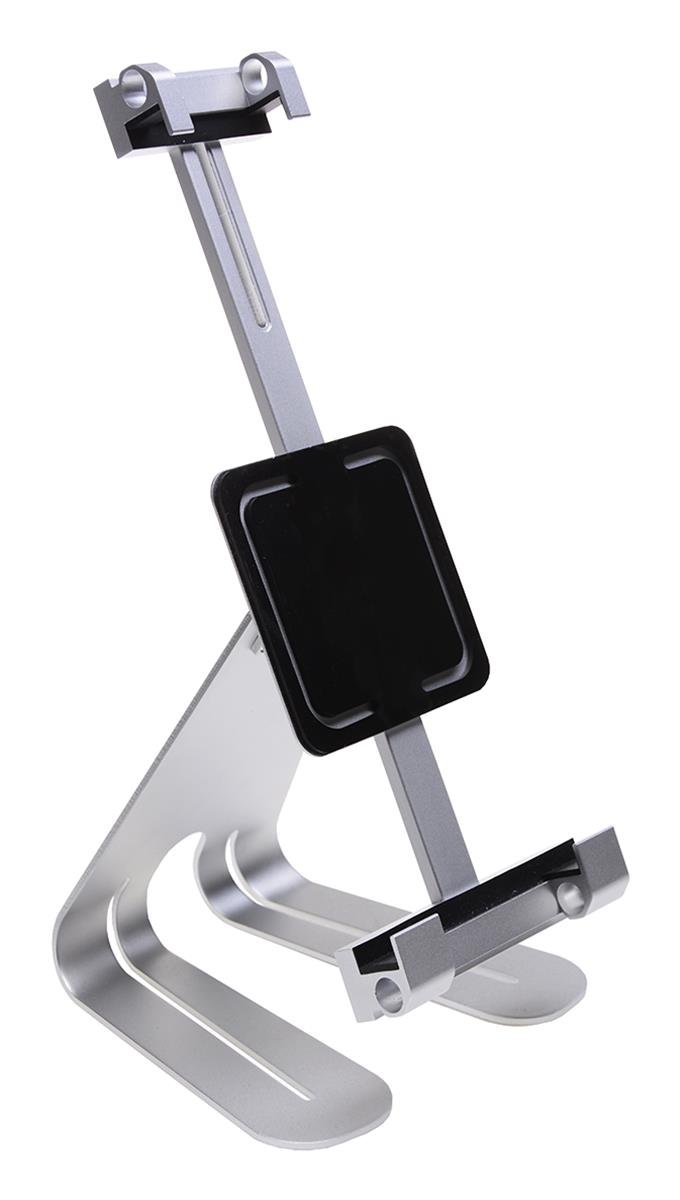 Displays2go Universal Tablet Stand with Tilting/Rotating Bracket for Counters for iPad 2/3/4 and 10-Inch Tablets, Aluminum/Silver (FZTBLSTNA1)