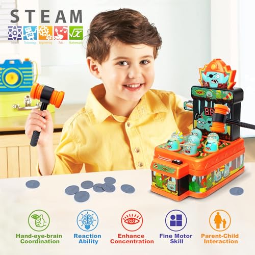 Image of Zombies Whack Game Toys for Kids, Arcade Game for 3 Year Old, Mini Electronic Interactive Hammering & Pounding Toys, Gift Idea for Toddler Kids Boys Girls Ages 3+, Cartoon Zombie Style Fun Toy