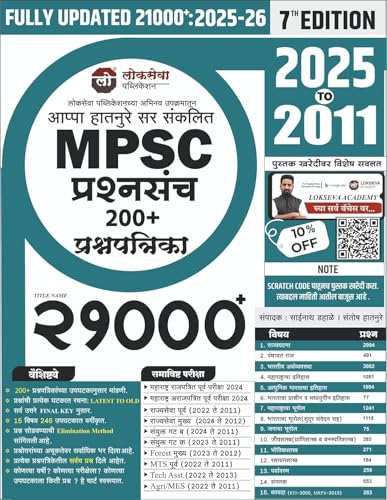Image of Lokseva Publication - MPSC 21000+ Prashnasanch (2011 to 2024) - 195+ Prashnapatrika By Appa Hatnure Sir - जून 2024 पर्यंत आलेल्या सर्व Final Key नुसार Updated - New 6th Edition 2024