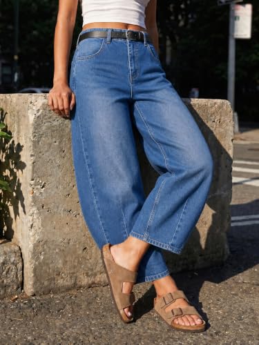 Image of Saodimallsu Womens Barrel Jeans Cropped High Waisted Baggy Wide Straight Leg Boyfriend Denim Pants for Casual Wear