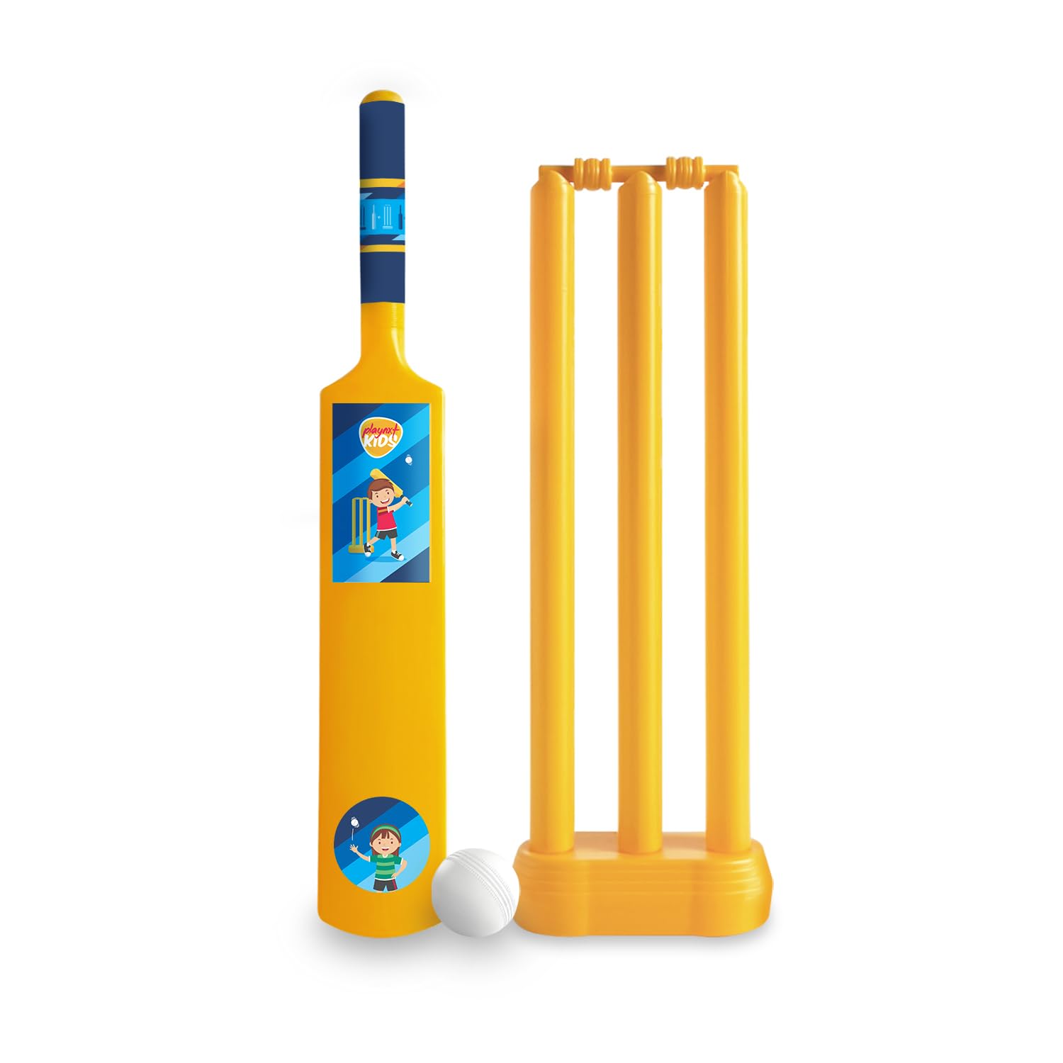 PLAYNXT Kids - Crickstart Cricket Set for Boys & Girls, Bat, Ball, Stumps & Bails Included, for Indoor & Outdoor Play, Yellow