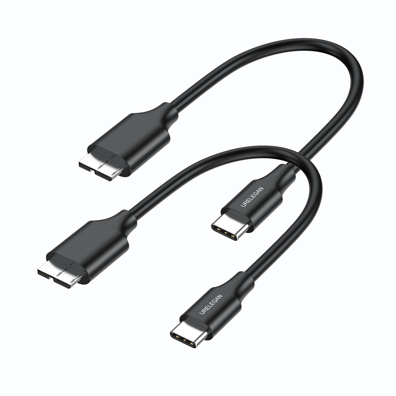 URELEGAN Short USB C to Micro B Cable 1FT 2-Pack,Hard Drive USB C Cable, Type C to USB 3.0 Micro B Cables for Toshiba Seagate WD West Digital External Hard Drive, MacBook Pro Air, Galaxy S5 Note 3