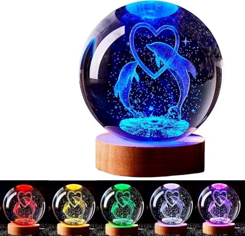 Image of Hamsa Magical Crystal Ball Night Light, LED Color-Changing Globe Lamp, Crystal Ball Lamp, Desktop Decorative Mood Light (16 Color Dolphin Love)