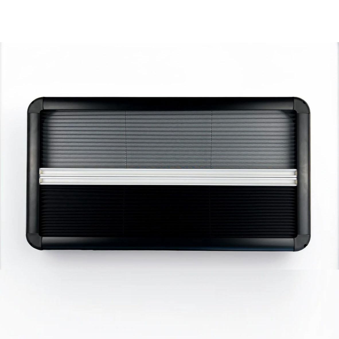 Motorhome Campervan Window Blind with Flyscreen, Black Frame Cassette Blind, Black Pleated Blackout Blind and Insect Screen (90 x 50cm (Overall size 98 x 58cm))