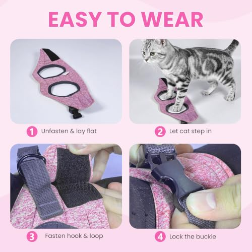 Image of HEYWEAN Cat Harness and Leash - Ultra Light Escape Proof Kitten Collar Cat Walking Jacket with Running Cushioning Soft and Comfortable Suitable for Puppies Rabbits