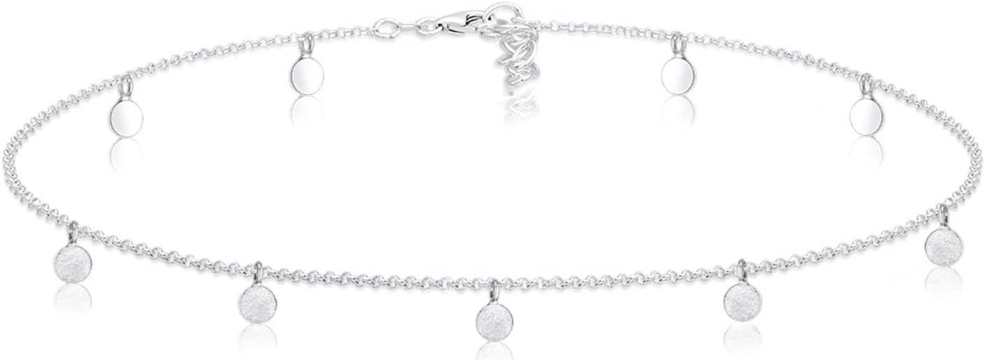 Necklace Women Choker Coin Pendant Matt in 925 Sterling Silver