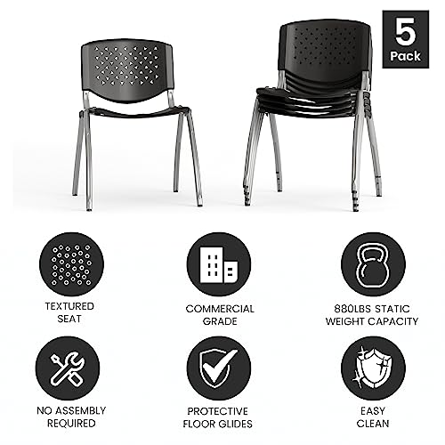 Flash Furniture 5-RUT-F01A-BK-GG Hercules Series Plastic Contoured Lobby Chairs With Perforated Backs, Ergonomic Stacking Chairs For Offices thumb #5