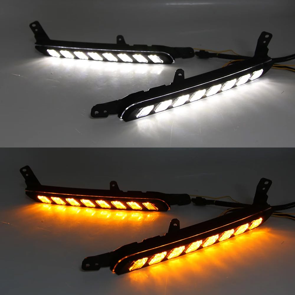 Luces de circulación diurna Riloer, luz LED ámbar + luz blanca, luz de advertencia para automóvil, indicadores de luz de emergencia de 12 V compatibles con Toyota Hilux Revo Rocco 2020-2021
