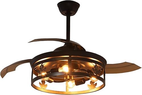 17PinHut Ventilador de techo ventilador de techo enjaulado de 41 pulgadas con luces 4 bases de luz motor reversible ultra silencioso ventiladores de