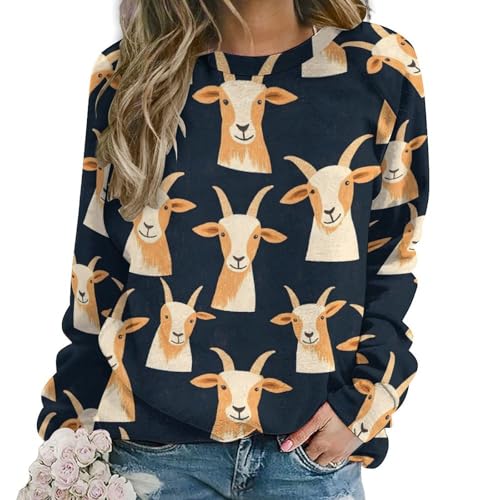 Sweat chèvre femme pull manches longues col rond imprimé graphique