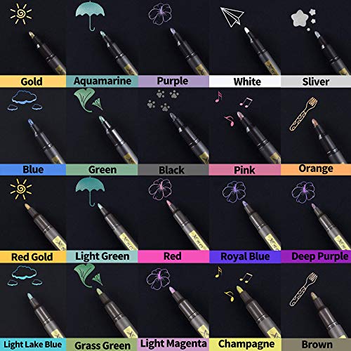 Metallic Marker Pens, Xsg Set Of 20 Colors Fine Point Metallic Markers For Black Paper,Rock Painting, Card Making,Diy Photo Album, Scrapbook Crafts, Metal, Wood, Ceramic, Glass (Medium Tip) #TOP1