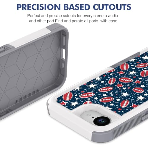 Candykisscase Case for iPhone 16E, Unique Sports Design Shock-Absorption Hard PC and Inner Silicone Hybrid Dual Layer Armor Defender Case for iPhone 16E (American Football Background) White - image 5