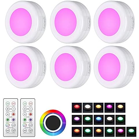 6 x LED Schrankleuchten 16 Farben Fernbedienung RGB Kabellos 4000K 4 Helligkeit 3 Modi SMD 2835 Zwei Kontrollmöglichkeiten Schrank Lichter LED Nachtlicht Kabinett Beleuchtung Puck Lichter Cover