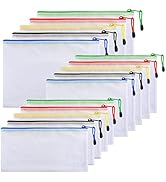 FYY A4+A5+A6 Plastic Zip Wallets Folder, 15PCS Mesh Zipper Pouch Document Wallet, A4+A5+A6 Zipper...