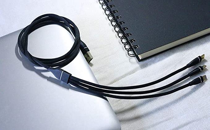 Image of The Black Store Original 3 in 1 Charging Cable Fast Charging & Data Sync USB Cable for Android Smartphones,iOS & Type C Devices(1M,Black)|Multi Pin Type C Cable,Micro USB Cable & Cable for iPhone