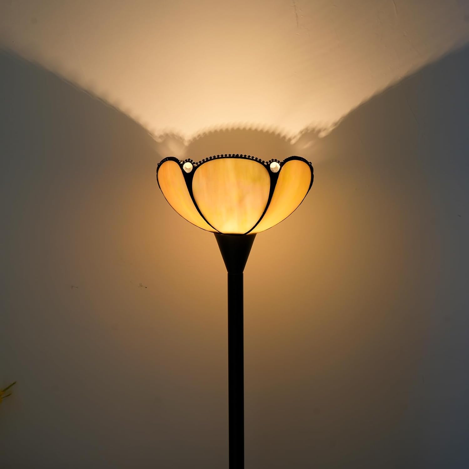Tiffany Floor Lamp Yellow Stained Glass Tochiere Lamp Vintage 61 inches Tall Pole Standing Lamp with Foot Switch Tiffany Style Corner Light for Home Office