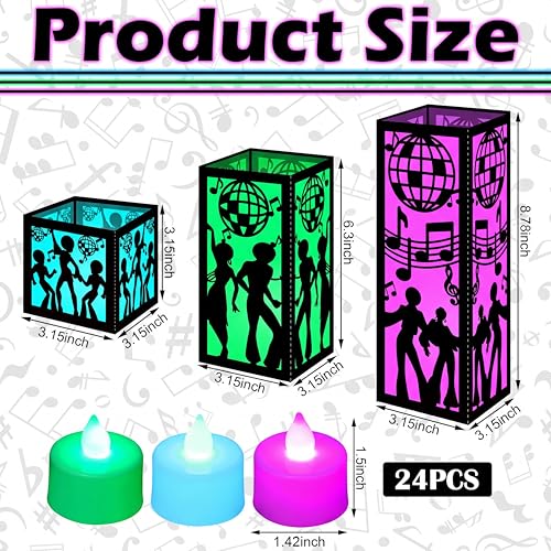 Image of Rossesay 24 Pcs Disco Centerpieces for Table 3 Size 70s Disco Ball Dancer Paper Lantern Boxes Let's Boogie Table Ideas Decorations for 70s 80s Music Themed Party Decor Birthday Decorations