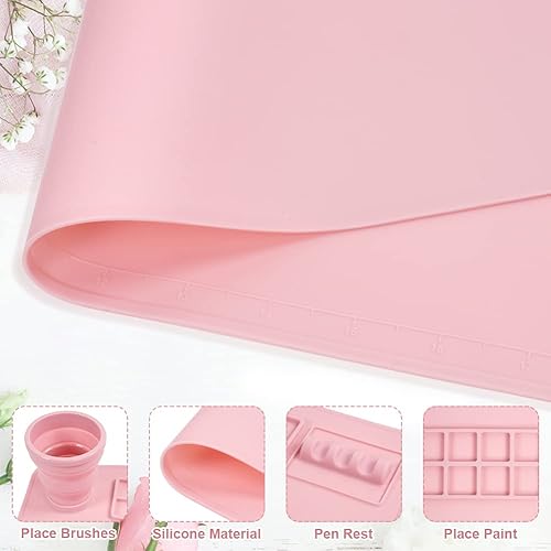 Miniatura 4 de OSDUE Tapete de pintura de silicona, 20 x 16 pulgadas, tapete de silicona para manualidades, tapete de arte de silicona con herramienta limpiadora