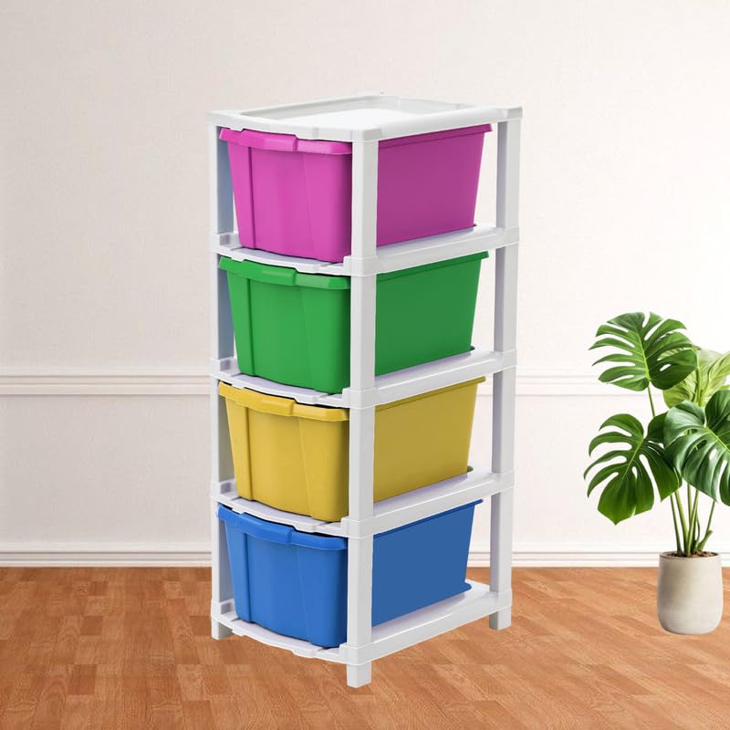 Image of Kavira Plastic Drawer Storage Tower - Space Organizer|Multi,4 Layer