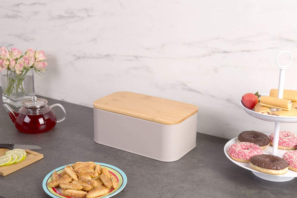 Zeller 25372 Bread Bin, Bamboo And Metal Matt Black