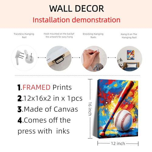 Image of Frimeeme Graffiti Baseball Canvas Wall Art,12 inchX16 inch Framed
