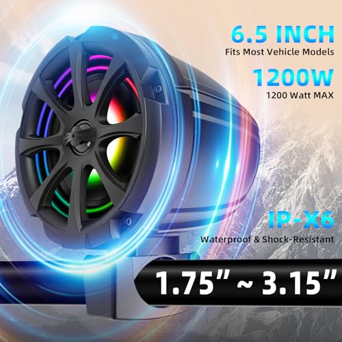 Image of 1200W 6.5 Inch Marine Speakers, Built-in Bluetooth & Amplifier, IPX6 Waterproof Powered Subwoofers, RGB Lights, 2-Way, Independent Remote Control, Boats Audio System for ATVs, UTVs, Jeeps, Golf Cart