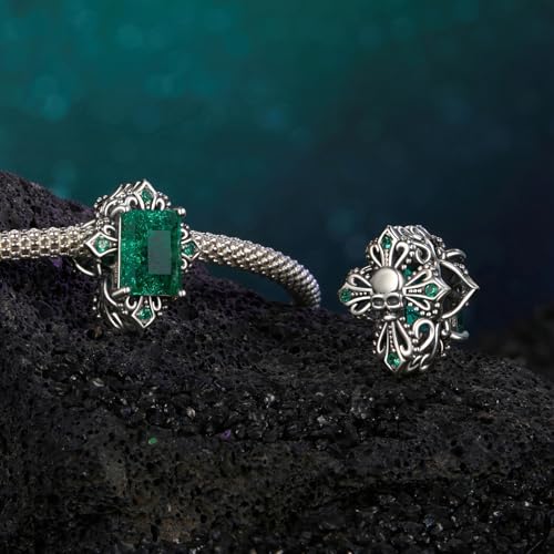 Calavera verde de plata de ley 925 que no pierde color para pulseras 2