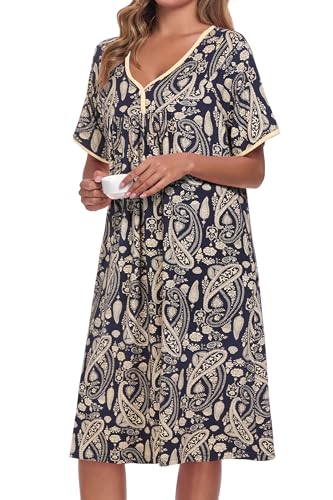 Image of AVIIER Nightgows for Women Soft Cotton Night Shirts Short Sleeve Sleepwear with Pockets
