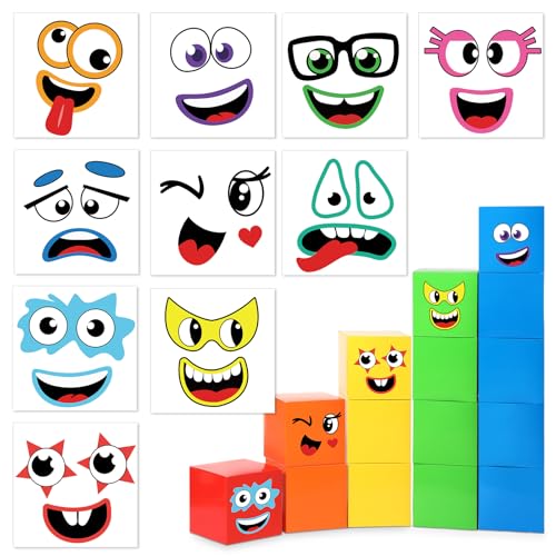 Frienda 20 Pcs Number Birthday Party Decoration Stickers Blocks Themed Blocks Face PVC Stickers Adhesive in 10 Designs for Decoration Birthday Party Supplies