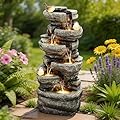 Ultym 40" H Extra-Large Rock Outdoor Water Fountain with LED Lights, 6-Tier Cascading Stone Waterfall with Birds for Garden Patio Porch, Weather-Resistant Polyresin Water Feature for Tranquil Oasis