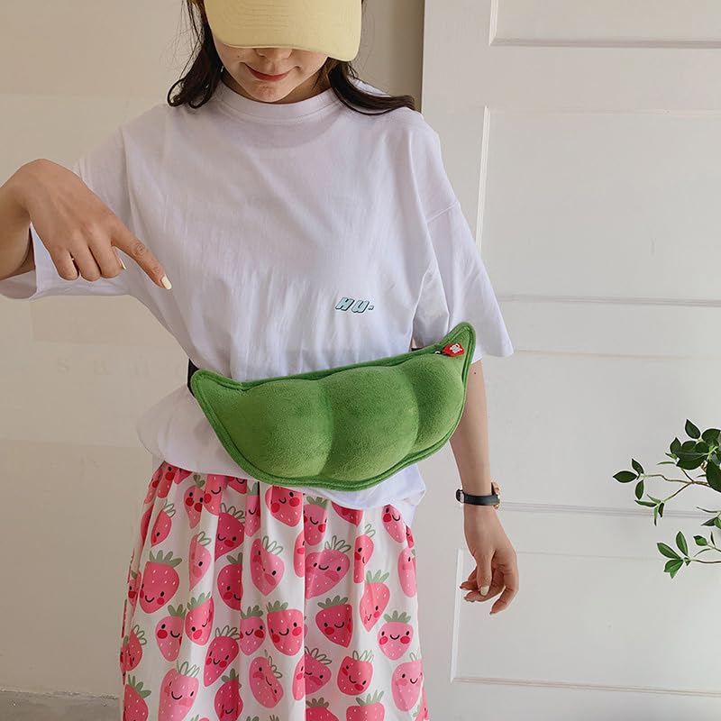 1Pcs Cute Pea Shaped Funny Pack Plush Chest Purse with Cartoon Design Convenient Crossbody Bag3