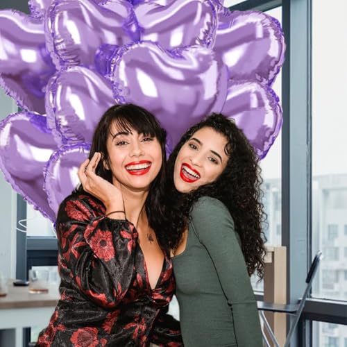 Image of Light Purple Heart Balloons,18 Inch Light Purple Foil Mylar Love Heart Shaped Balloons for Anniversary Wedding Engagement Celebration Birthday Party Baby Shower Valentines Decorations(12Pcs)