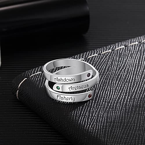 ROSI Personalized Spiral Twist Ring 2/3/4 Names Rings with Birthstones,Customized Mother Ring with Kids Name,Friendship Rings for Women,Anniversary Promise Rings Jewelry,Promise Rings for Couples4