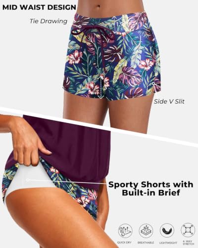 Image of Women Two Piece Swimsuits Loose Tankini Top with Boy Shorts Bathing Suit
