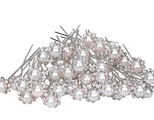 ANBALA Wedding Bridal Pearl Pack Flower Crystal Hair Pins, 40 Pack of Clips for Hair.
