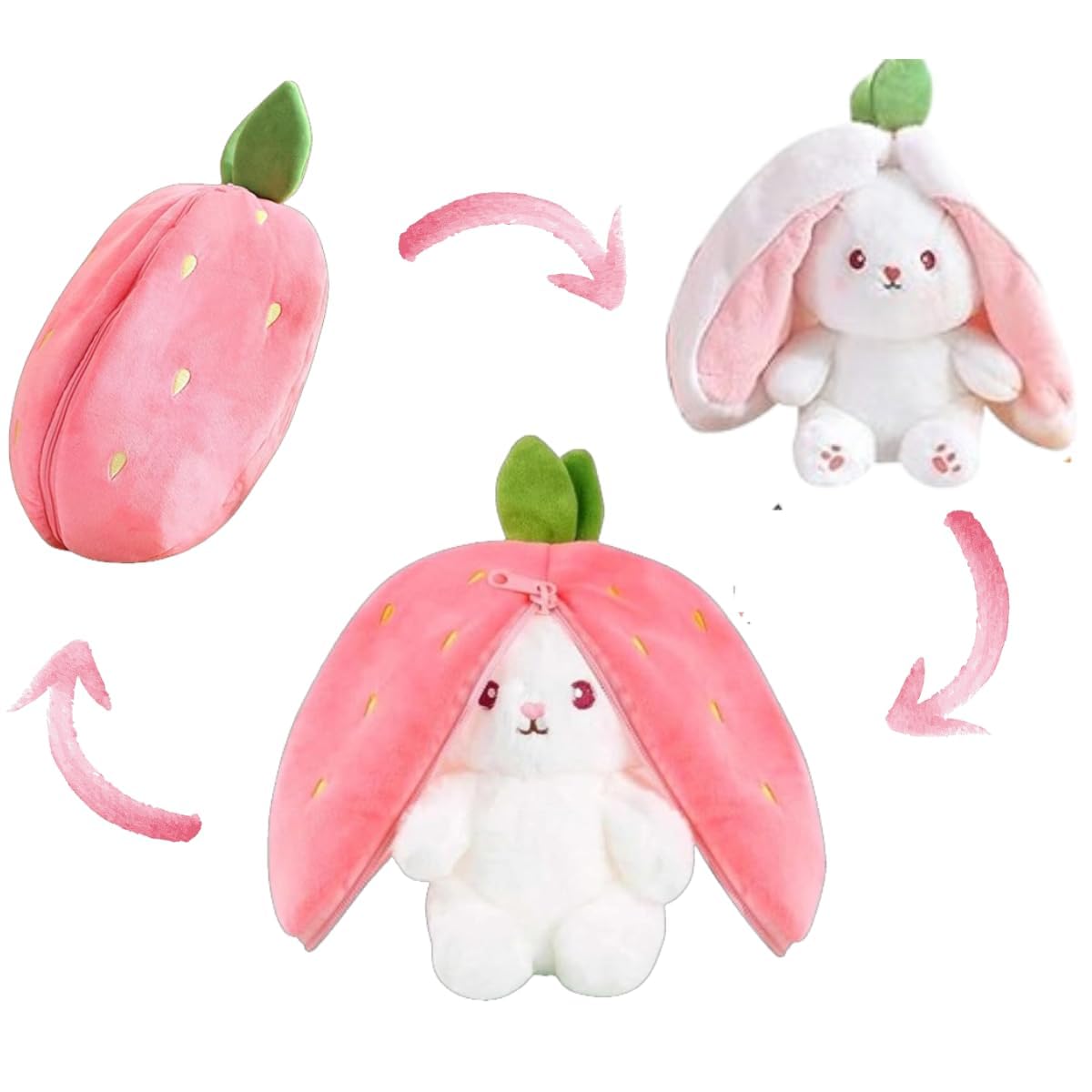 Softy N Crafty Plush Toy Big 28 cm Pillow, Reversible Bunny,Cute Rabbit Sofa Pillow, Easter Bunny Stuffed Animal Cute Rabbit Plushie Birthday Gift for Boys Girls and Kids (Strawberry Pillow) (B0D1YK2M5M) Amazon Price History, Amazon Price Tracker