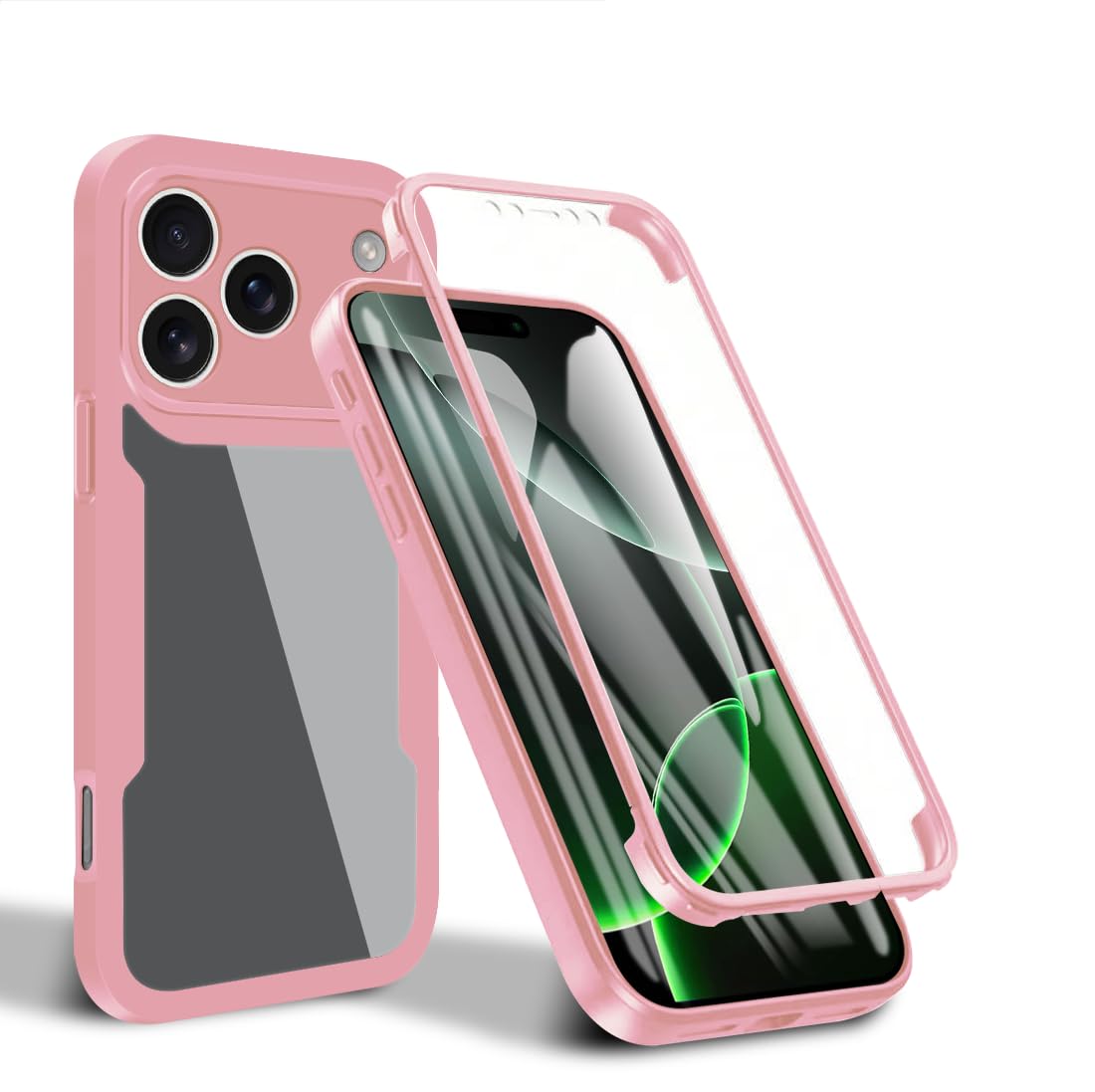 for Oppo Reno 15C Case, [Built-in Glass Screen Protector] Military Grade Full Body 360 Shockproof Stylish Bumper Transparent Back Case Cover for Oppo Reno 15C(pink)
