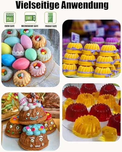 Foto von Mlying Mini Gugelhupfform Silikon 24 Stück Gugelhupf Backform Wiederverwendbare Muffinförmchen Cupcake Klein Kuchenform Mini Gugelhupf Ø 6,5cm, Höhe 3,5 cm (8 Farben)