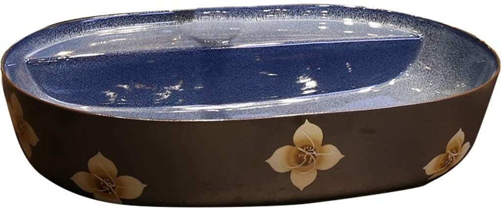 WDSOPK Vessel Sink Hotel Art for Outdoor Bistro - Chinese Antique Countertop Washbasin Mysterious Retro Blue Ceramic Single Washbasin,Blue-48 * 34 14cm (Set 60 * 40.5 * 14cm)